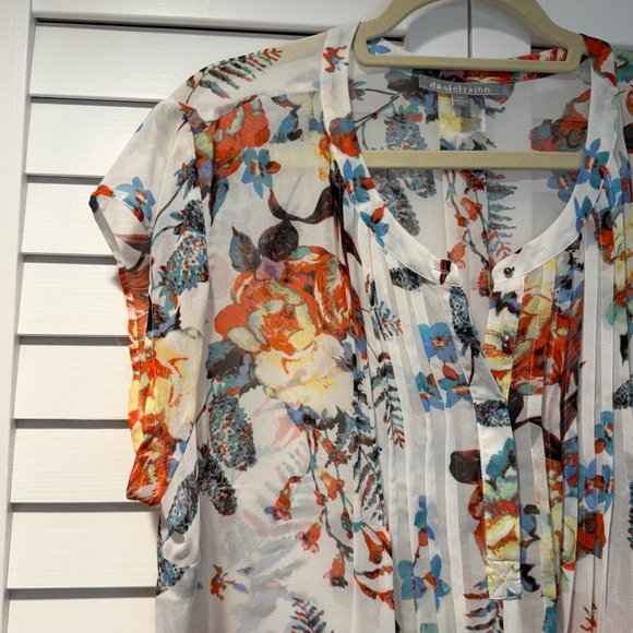 Daniel Rainn Floral Pleated Blouse White Multicolor Size XXL - Picture 14 of 16